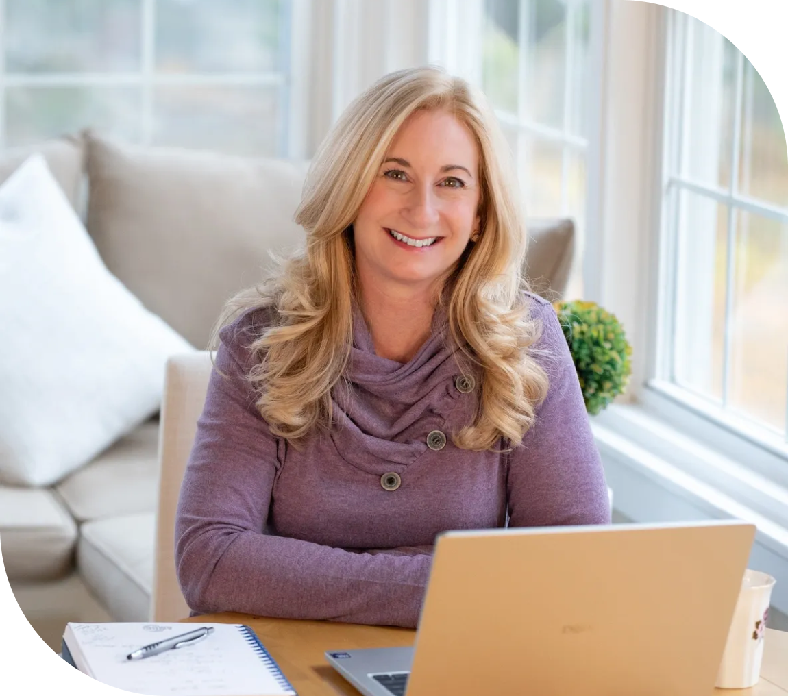 Smiling woman working at home office